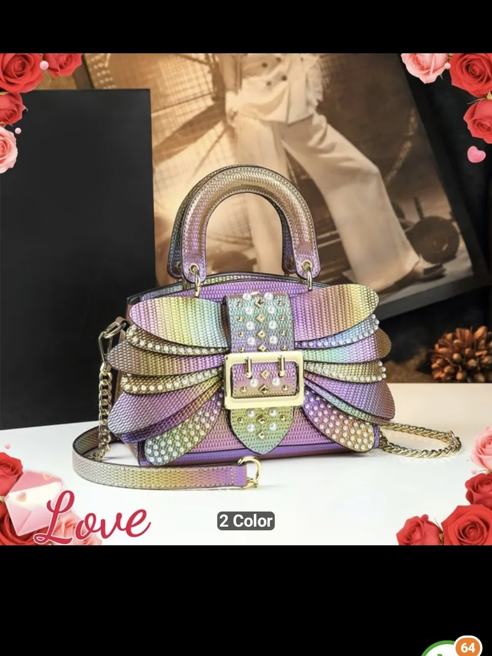 Iridescent Multicolor Women's Top-Handle Bag with Chain Strap